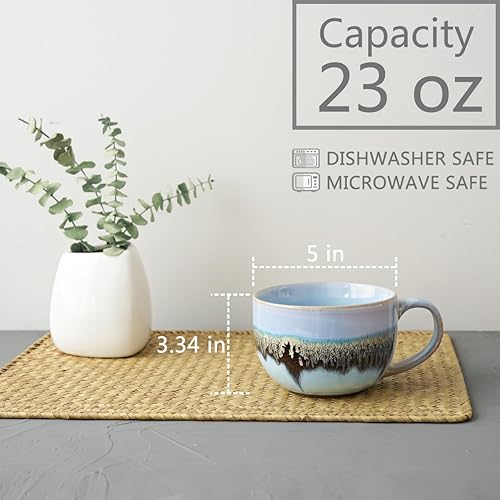 Miniatura 2 de Bosmarlin Juego de 2 tazas de café grandes de cerámica, 23 onzas, tazones de sopa jumbo con asas, aptos para lavavajillas y microondas (23 onzas,