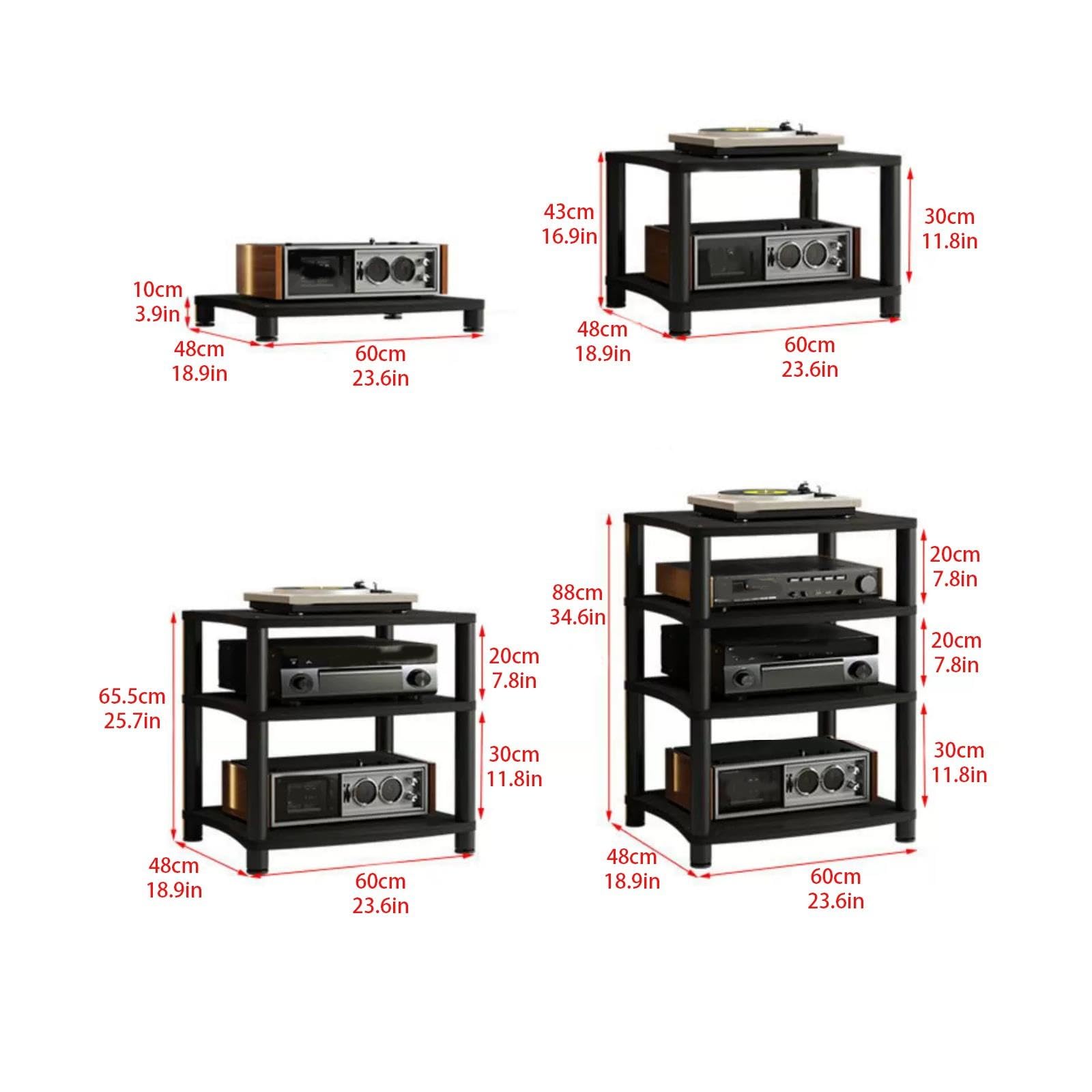 Audio Rack, 1-4 Tier Stereo Stand With Open Frame Design