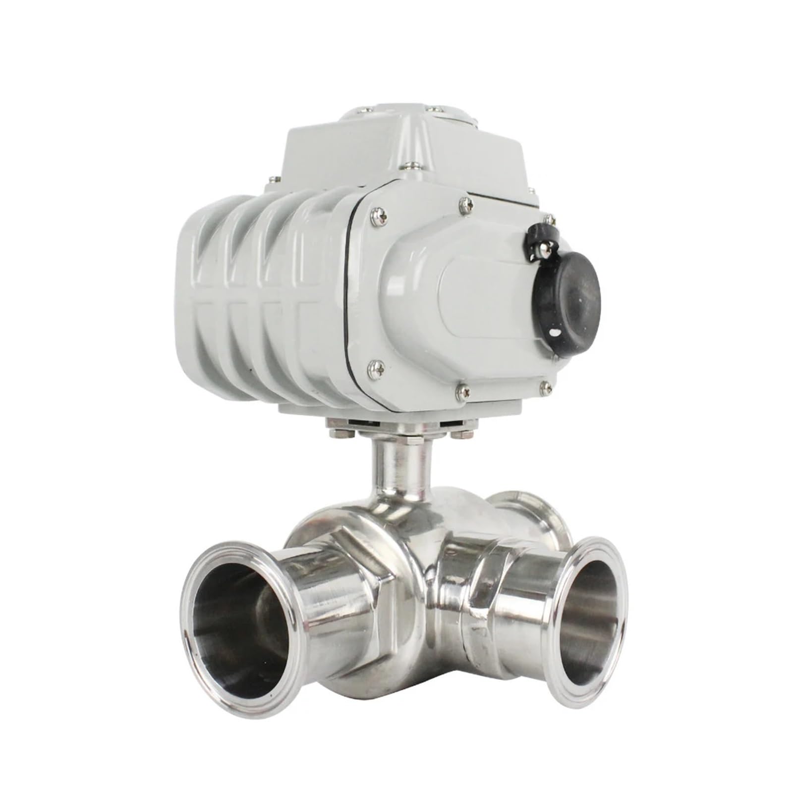 HYUJNAFZR 63mm 3 Way Stainless Steel Sanitary Tri Clamp Ferrule Type Motorized Ball Valve 220V 110V 12V High Platform Electric Ball Valves