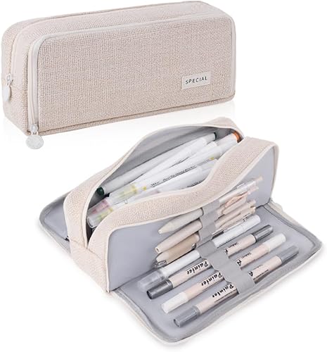 iSuperb Estuche para lápices con múltiples compartimentos con 3 cremalleras, bolsa para lápices, cuadrícula cuadrada, organizador de bolsas de