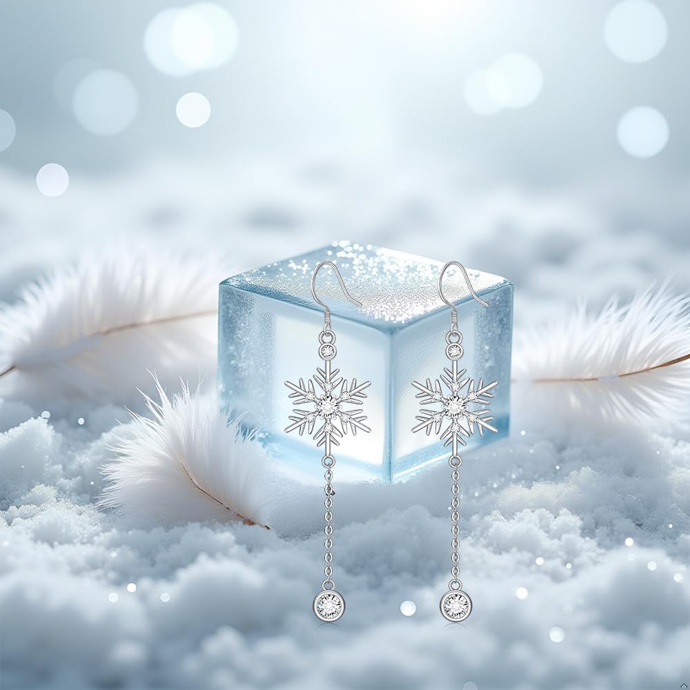 Christmas Snowflake Earrings Sterling Silver Snowflake Earrings for Women Winter White Snow Dangle Holiday Jewelry Gifts for Festival - Image 9