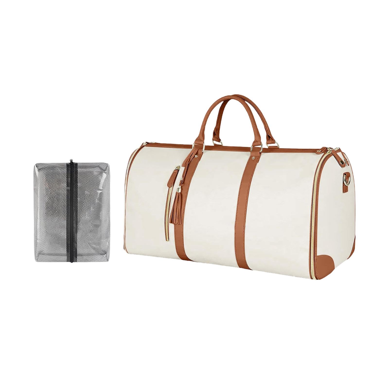 pu leather duffle bag adjustable strap waterproof multifunction carry on bag beige