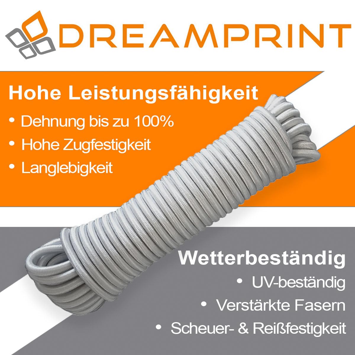 Corda Elastica Dreamprint 30m X 8mm - Corda Per Teloni, Campeggio E Fissaggio Carichi