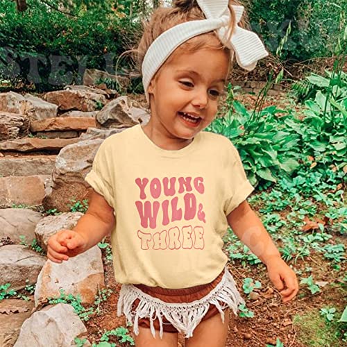 Young Wild and Three Shirt 3 Year Old Birthday Outfit Girl Third Party Tshirt 3rd Birthday Gift Short Sleeve Shirt3