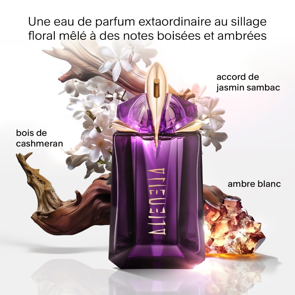 MUGLER Alien - Eau de Parfum Rechargeable Pour Elle - Parfum Femme - Ambré Boisé Floral - Bois de Cashmeran, Accord de Jasmin Sambac & Ambre Blanc - Tenue Longue Durée - Spray Vaporisateur