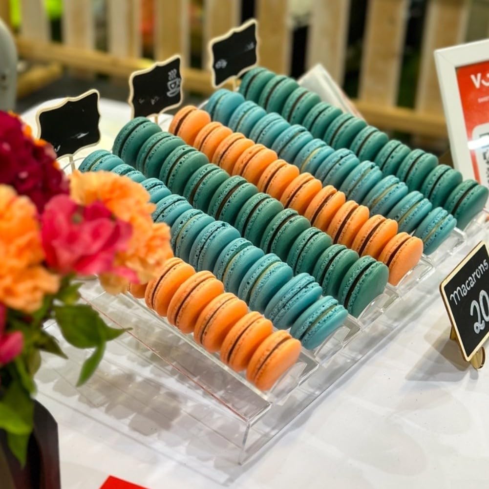 Présentoir à macarons en acrylique pour une utilisation répétée dans les boulangeries et les événements (6 bacs)