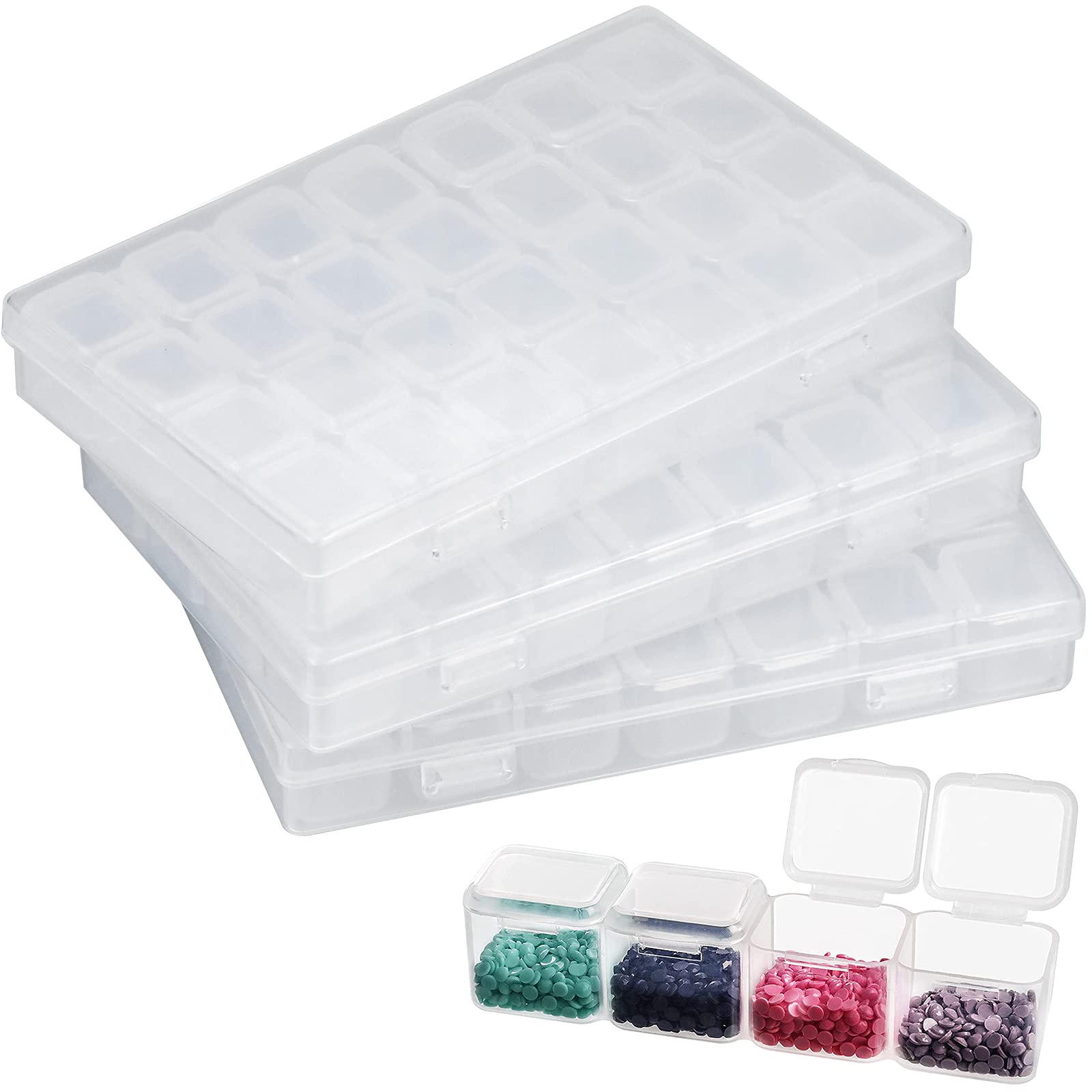 3 Pack Diamond Embroidery Box 28 Grids Adjustable Storage Boxes of Diamond Painting and Cross Stitch Tools Accessories Containers for DIY Craft Rivets Steel Balls Pearls Nail Art Objects