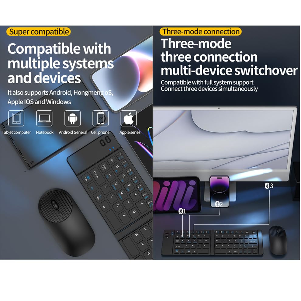 Image of Portable Wireless Bluetooth Folding Keyboard Ultra Slim Pocket Size, Bluetooth Wireless, for iOS, Android and Windows Tabs, Smartphones (QWERTY Folding Keyboard)