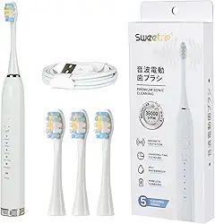 Escova Dental Elétrica para Adulto, 5 Modos Ultrassônicos, Limpeza Profunda, com 3 Cabeças Substituíveis, Recarregável e Portátil, 1 Unidade (Branco-2)
