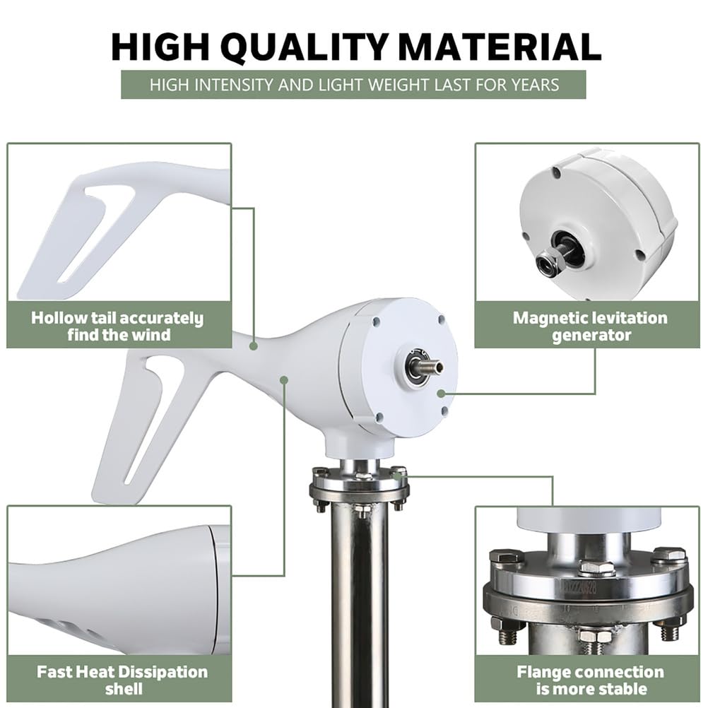 Generatori eolici ad ASSE Verticale da 6000 W per Kit per Uso Domestico, generatore a turbina eolica Piccolo Mulino a Vento 12V-220V per terrazza/Chalet/Barca da Pesca/Camper