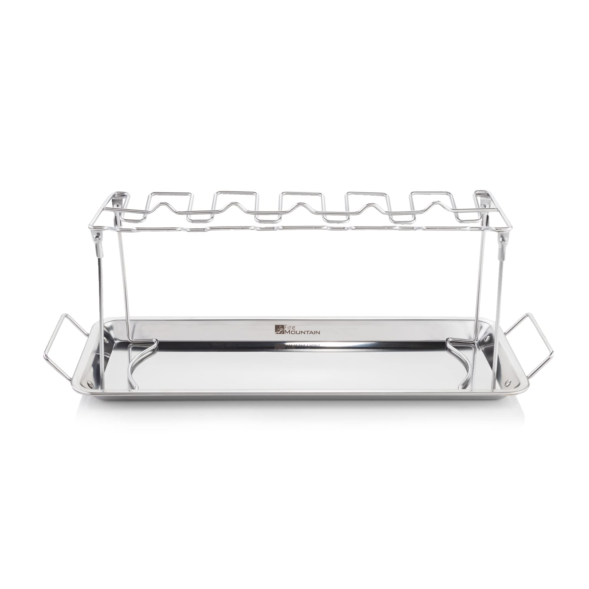 Fire Mountain Stainless Steel BBQ Drumstick Rack - 12 Slot, Chicken Leg Grill Rack with Drip Tray, For Barbecue or Oven Use, Stainless Steel Drumstick Rack, Outdoor Grill Accessory, BBQ Grill Rack