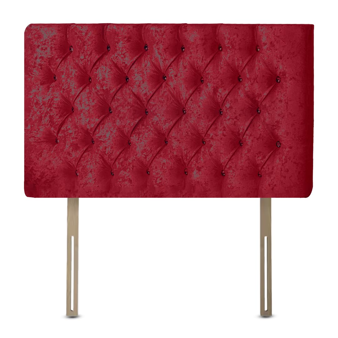 Chesterfield Diamante Frame Divan Bed Headboard | Crushed Velvet Headboards for 5ft King Size Bed Frame | Elegant design with wooden material headboards for beds (Red, 5ft King Height-20inch)