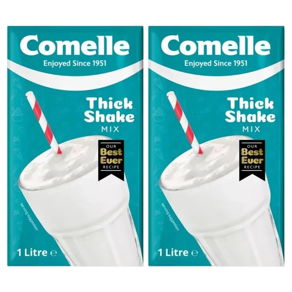 Comelle Thick Shake Mix for Commercial Machines 1L Pack of 2 Instant UHT Long Life Skimmed Vanilla Flavour Milkshake Drink Ready to Use with Welari Thank You Card | (2pack) (2L)