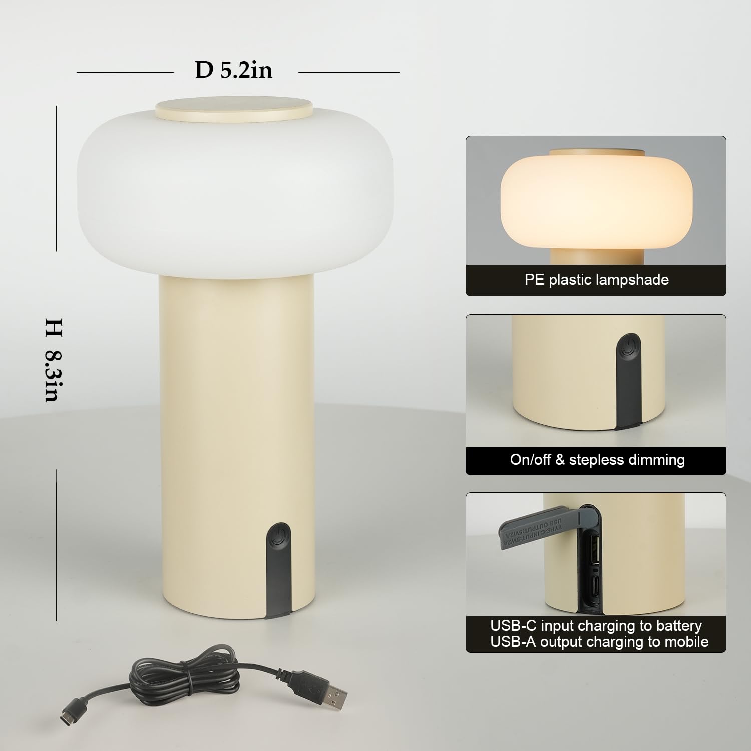 WEILAILUX Lámpara de ducha impermeable, lámpara de mesa inalámbrica para exteriores, recargable, portátil, funciona con pilas, luz nocturna regulable al tacto para dormitorio, patio, comedor, camping