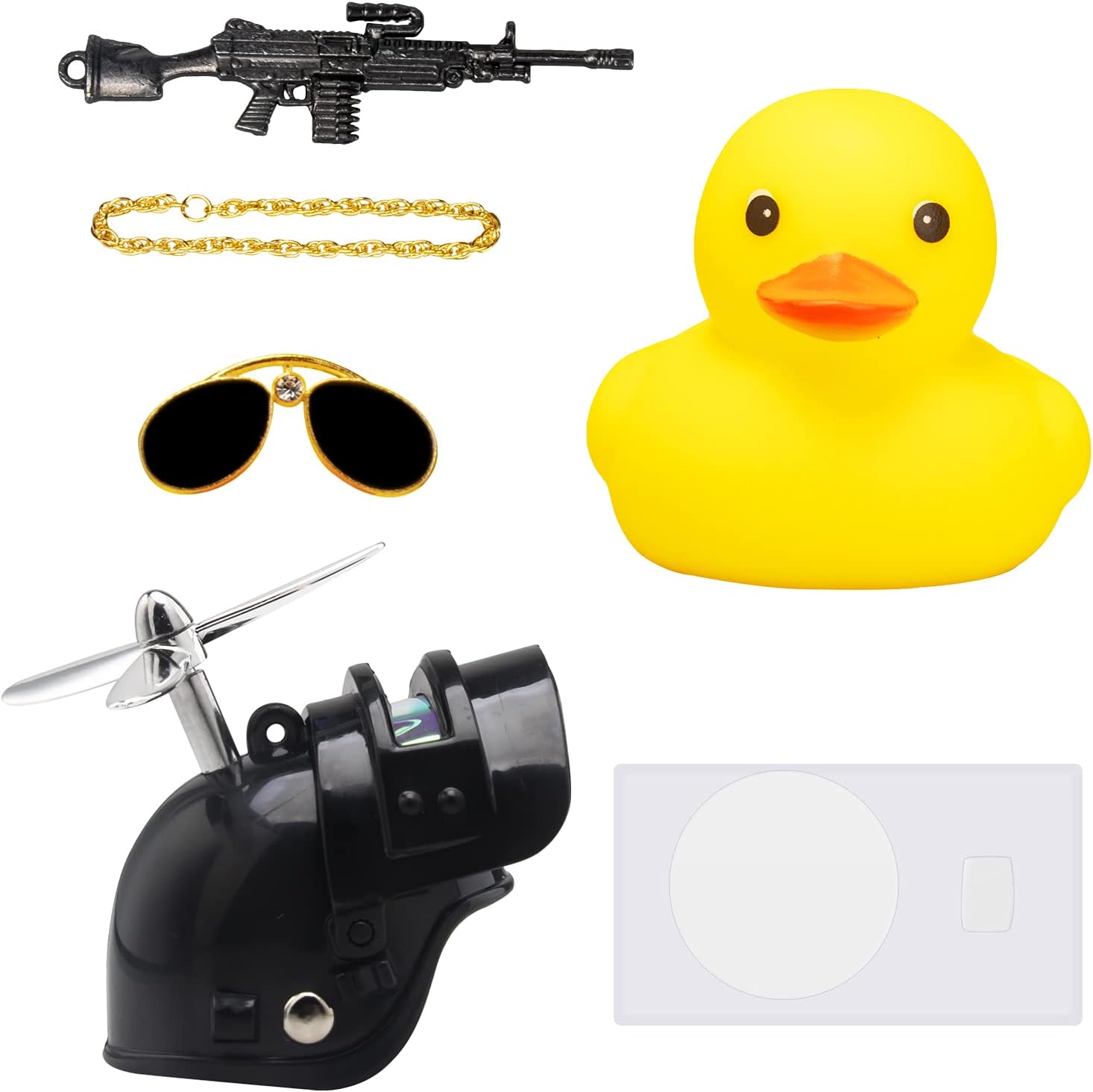 wonuu 3Pcs Car Rubber Duck for Dashboard Decorations with Propeller Helmet/Top Hat Sunglasses Necklace Cars Accessories Yellow Ducks Car Ornament, Shark+Black+Black