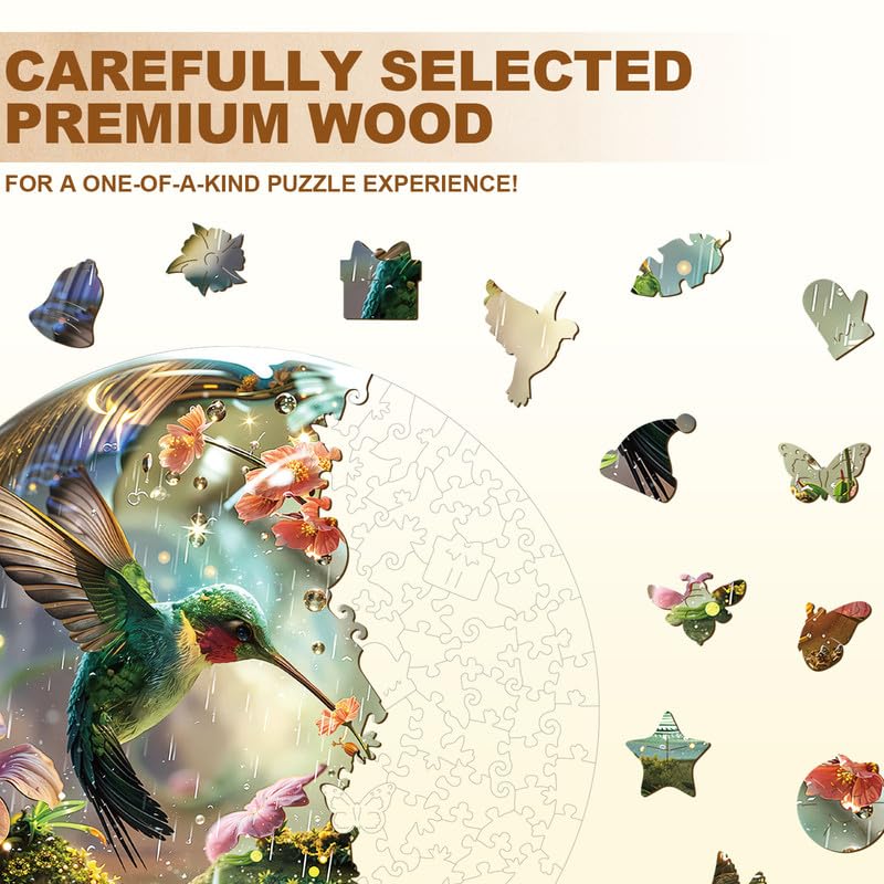 Jigfoxy Wooden Puzzles for Adults 280-Piece The Hummingbird in the Raindrop Jigsaw Puzzle - Image 3