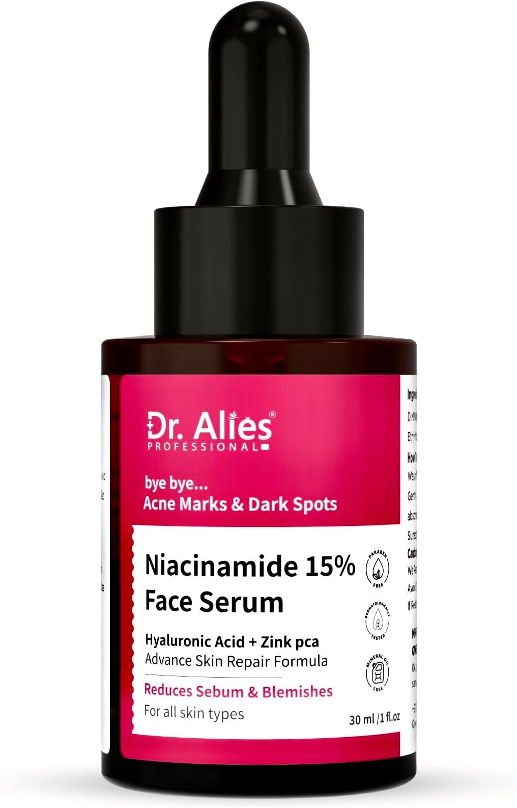 Dr. Alies - Professional 15% Niacinamide Face Serum | Advanced Skin Clarifying With Hyaluronic Acid & Zinc Pca | Reduces Acne Marks, Blemishes | Anti-Acne Serum for Oily & Acne Prone Skin | 30ml