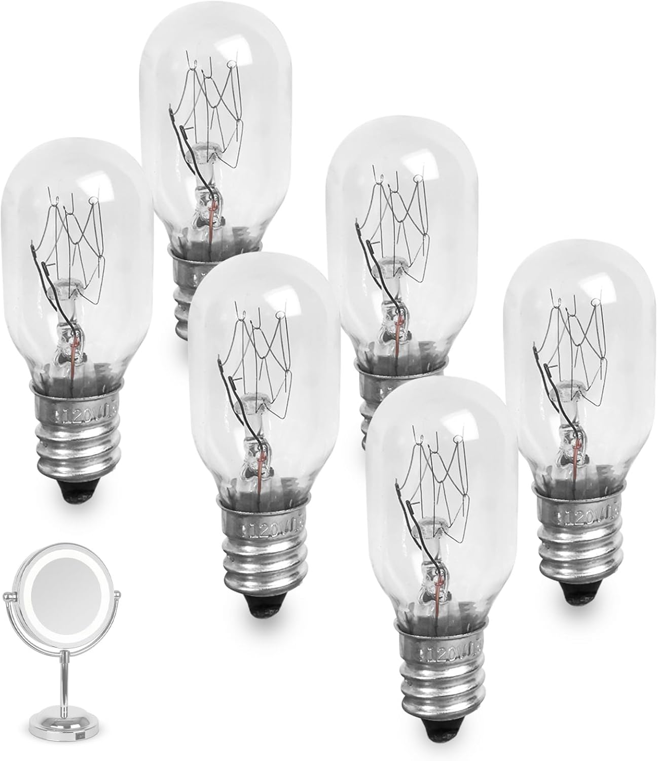 6PCS 20W 120V Clear Incandescent Bulb Replacement Compatible with Conair RP34B Makeup Mirror Bulbs, 2700K White Light, E12 Candle Base