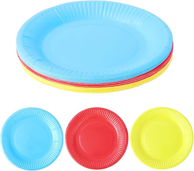 Colorful Party Paper Plates30 Pack 7 Inch Picnic Plates Chafing Dish and Make DIY PaintingRedBlueYellow