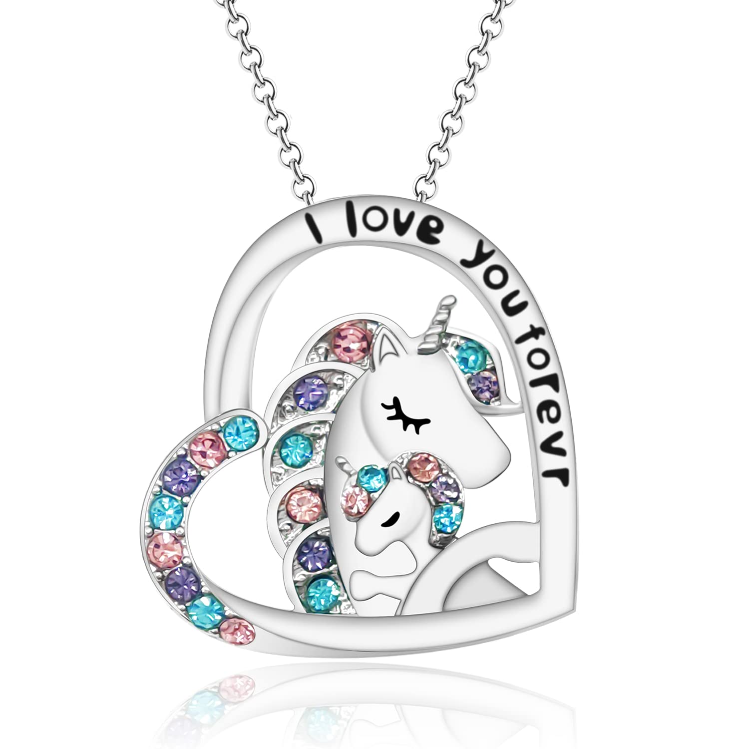 ALLY-MAGICI Love You Forever Unicorn Necklace for Girls Crystal Heart Pendant Necklaces Jewelry Gift for Daughter Granddaughter Niece Y4-DJSMZXL