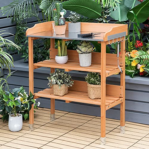 Safstarpottingbenchworkstationwithfirwoodconstructionmetaltabletopgardenplantingtablewopenshelvesandhanginghooksgardeningtablepottingtableforoutsidebackyardbalcony  Urban Country Home Decor S afstar potting bench work station with fir wood construction metal tabletop garden planting table wopen shelves and hanging hooks gardening table potting table for outside backyard balcony  urban country home decor