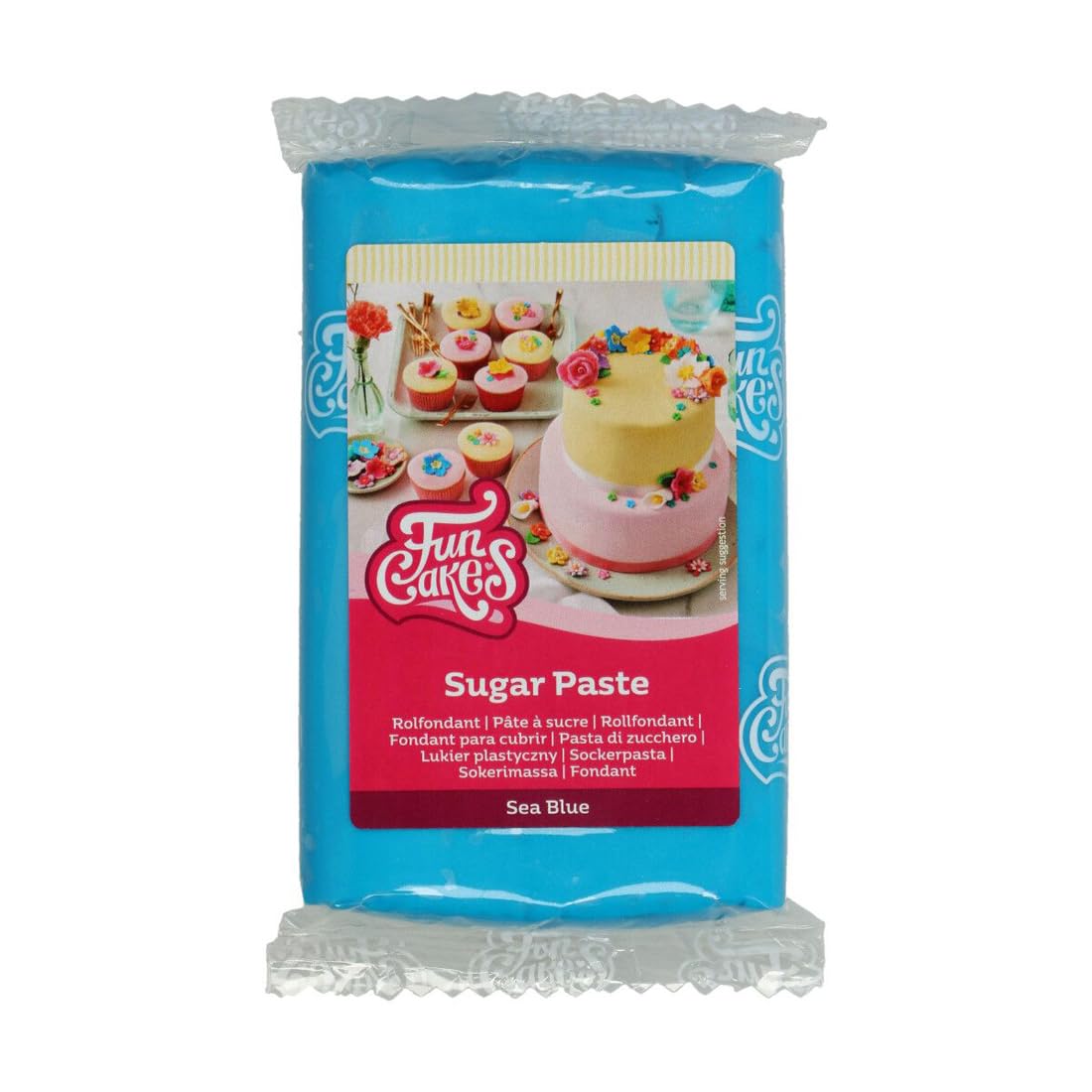 FunCakes Pâte à Sucre Sea Blue: facile à utiliser, lisse, flexible, douce et pliable, parfaite pour la décoration de gâteaux, halal, casher et sans gluten. 250 g