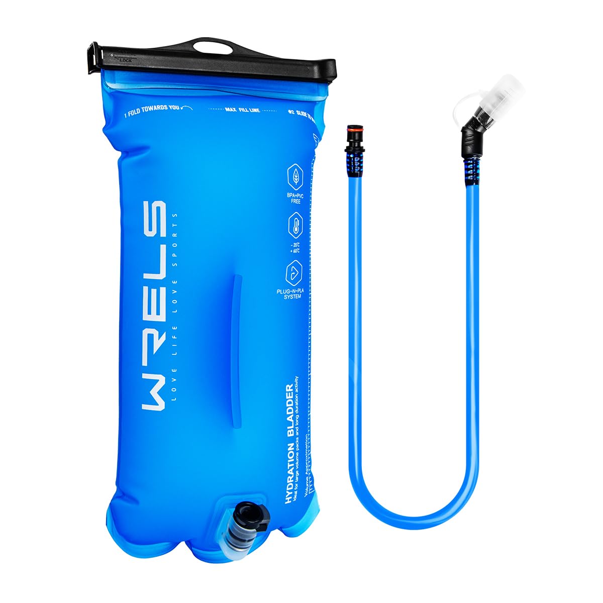 WRELS BPA Free hydration bladder,Leakproof Water Bladder for Hiking Backpack,Large Opening Water Reservoir Hydration Pack for Running Cycling Camping,2L