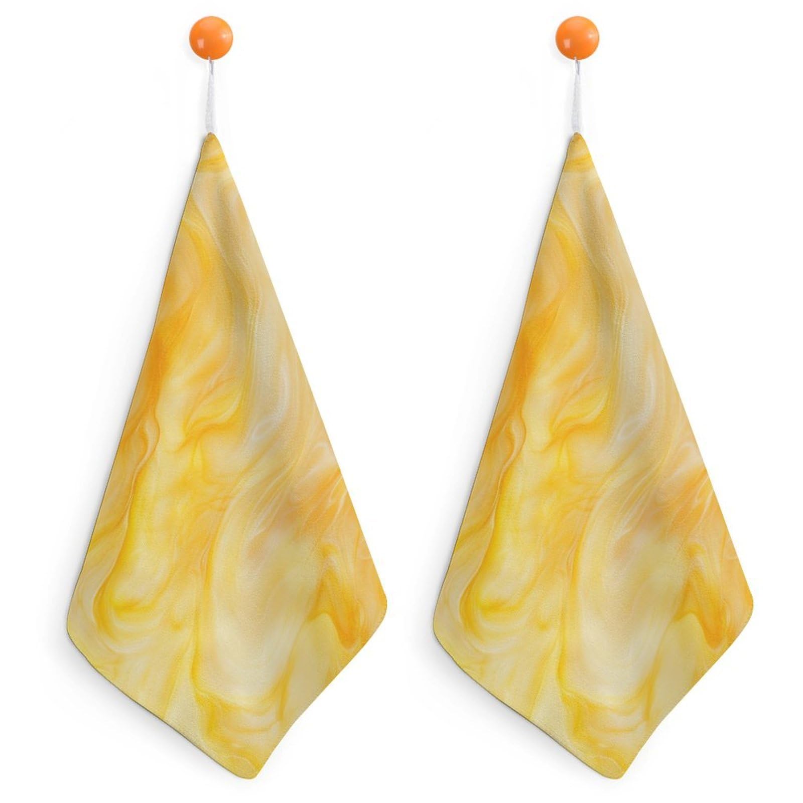 Jubonexis Warm Yellow Opalescent Glass Minimal Texture Small Hand Towel with Hanging Loop 2 PCS Absorbent Soft Wash Cloth for Kitchen Bathroom