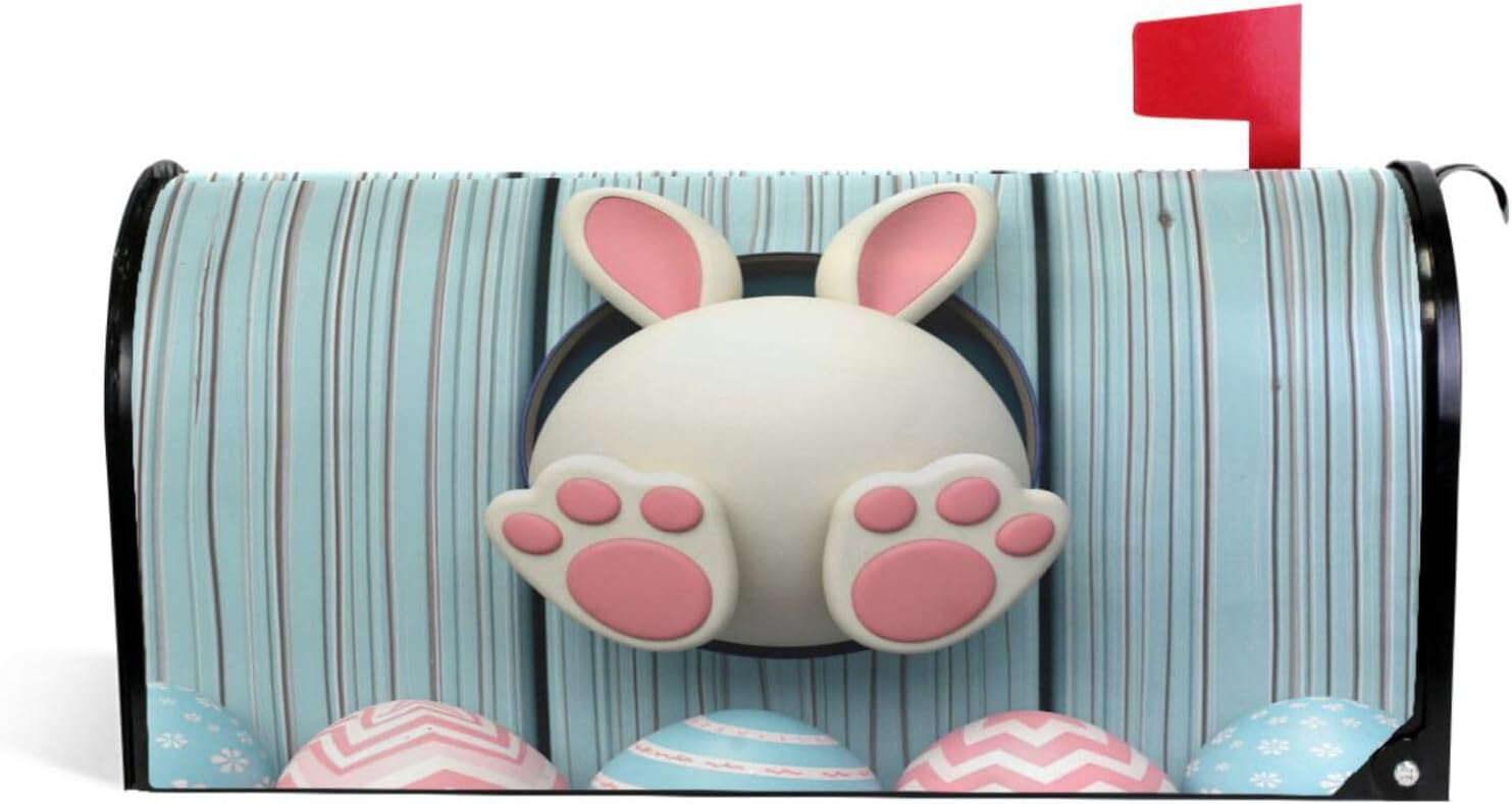 Wamika Funny Easter Rabbit Mailbox Cover - Cute Eggs Bunny Magnetic Mailbox Wrap - Standard Size 18" X 21"