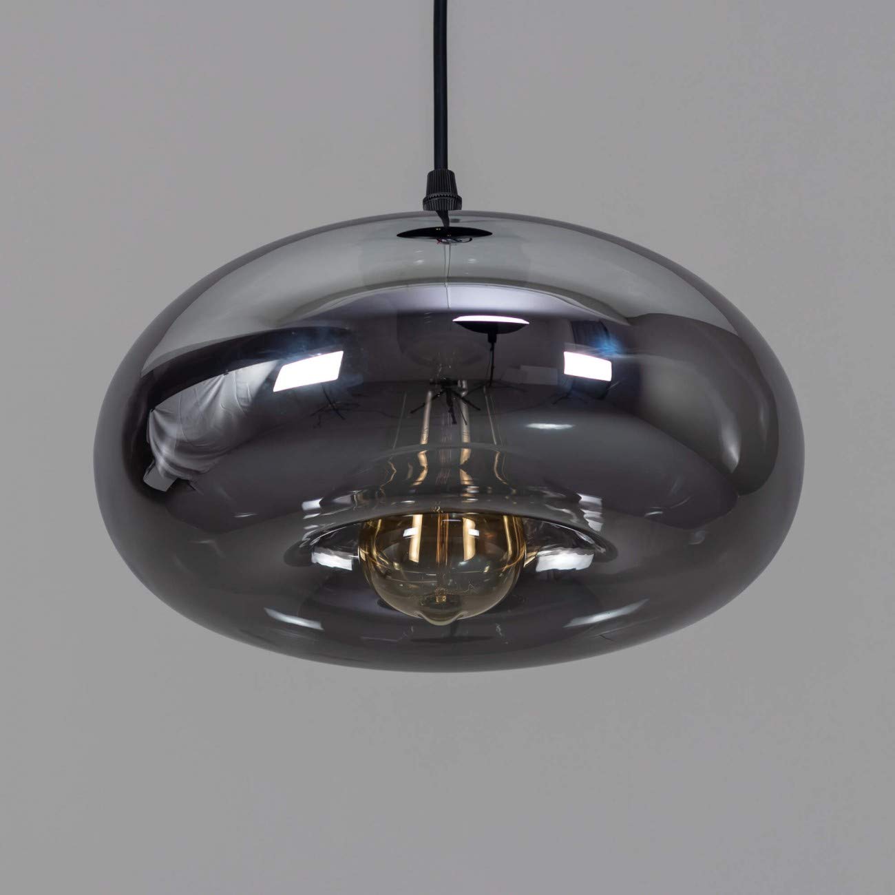 KOSILUM - Suspension goutte d'eau verre fumé noire - Ellipse - Lumière Blanc Chaud Eclairage Salon Chambre Cuisine Couloir - 1 x 60W - - E27 - IP20