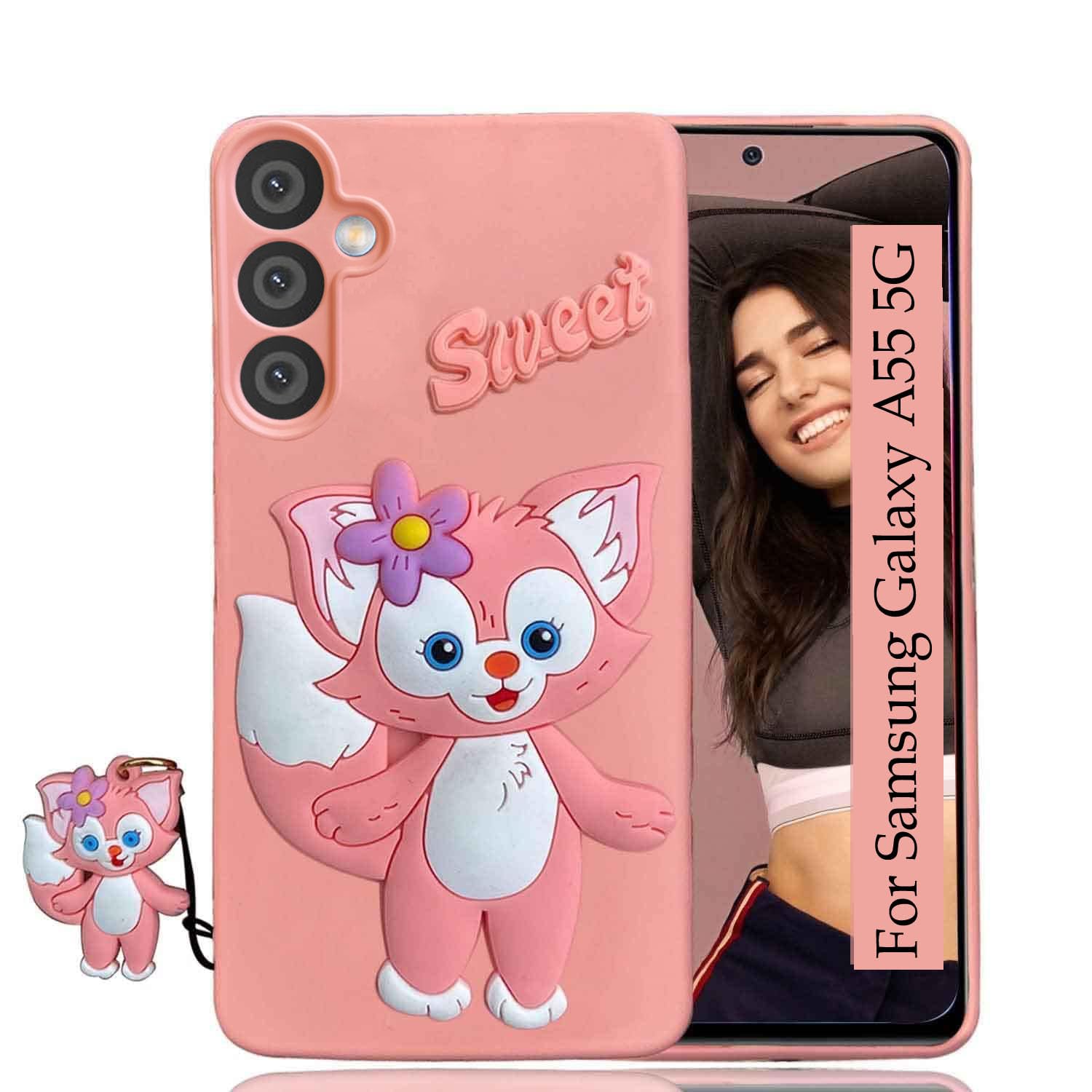 KC Back Cover for Samsung Galaxy A55 5G - Cute Soft Sweet Kitten Cat with Small Hanging Cartoon Silicon Soft Silicone Case (Pink) (B0D31VDHWQ) Amazon Price History, Amazon Price Tracker