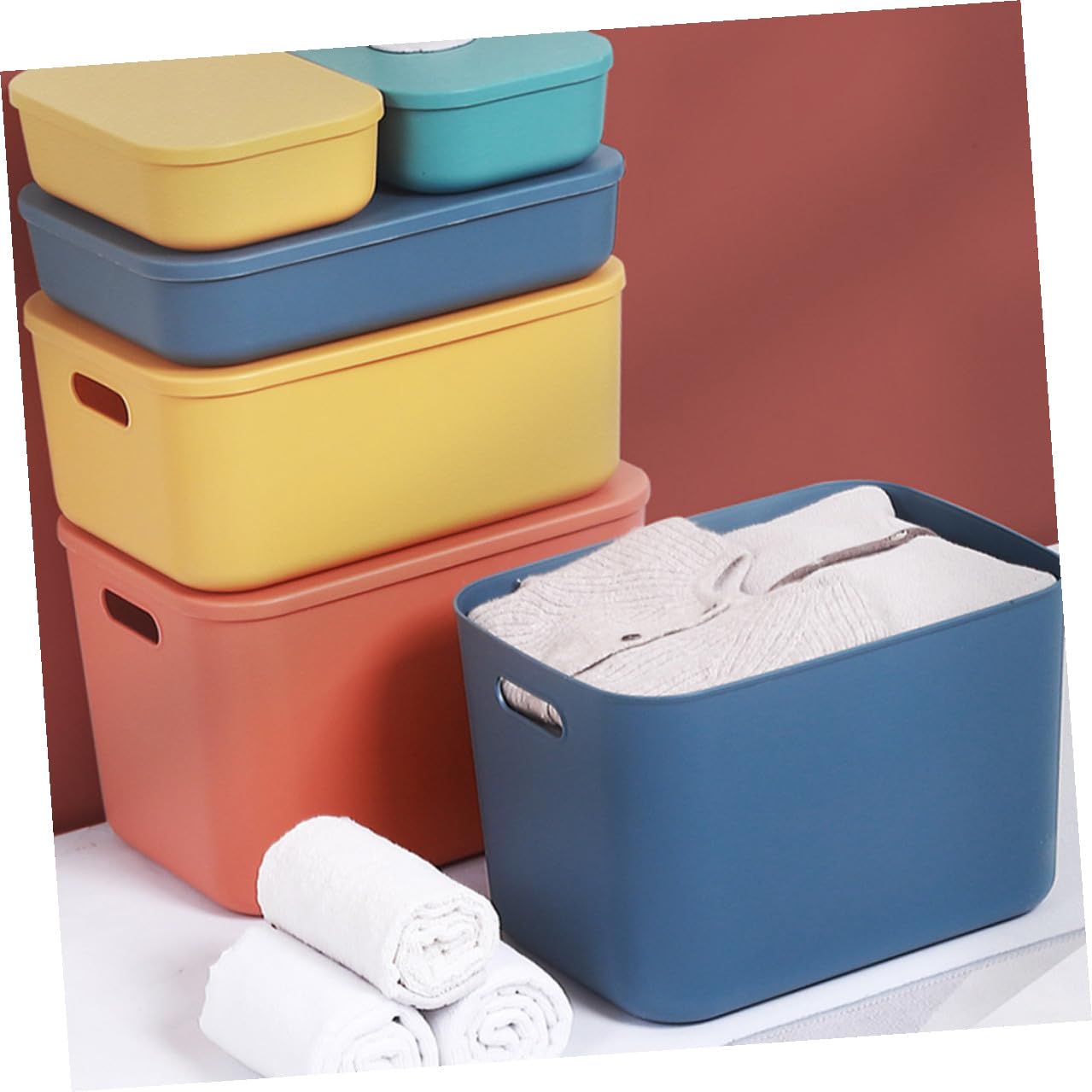 ERINGOGO Contenitori Impilabili con Coperchio per Stoccaggio Plastica PP Organizer Rettangolare per Cosmetici Abbigliamento e Giocattoli per Armadio e Camera