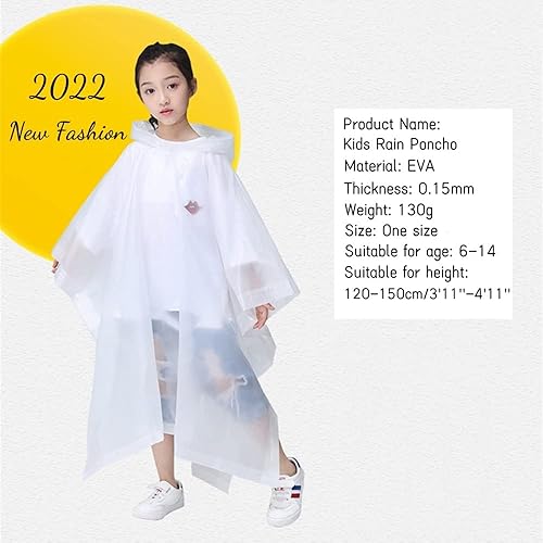 Miniatura 2 de Rain Poncho for Kids (2 Pack), Reusable EVA Children Raincoat Ponchos Rain Jacket with Hood for 6-14 Girls Boys