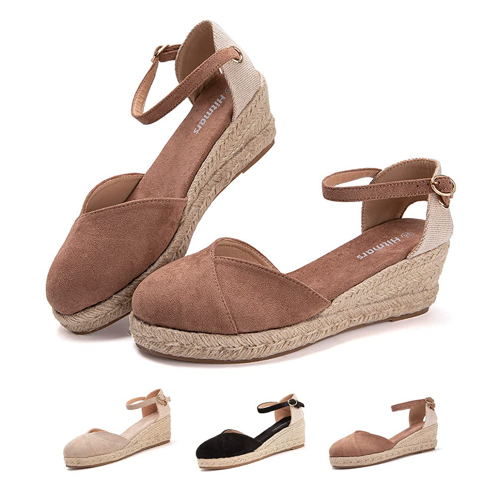 Hitmars Sandali Donna Zeppa Estivi Espadrillas Platform Scarpe Plateau Tacco Basso Chiuse Eleganti Comode Nero Marrone Rosa 36 EU-43 EU