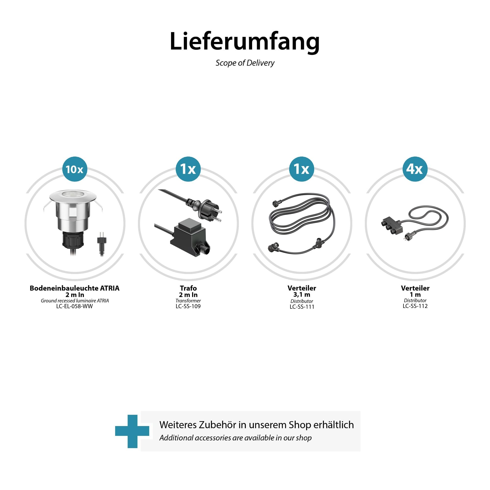 ledscom.de LED Boden-Einbauleuchte Atria für außen Aluminium warm-weiß, je 14lm, IP65, 40mm Ø 10er Set
