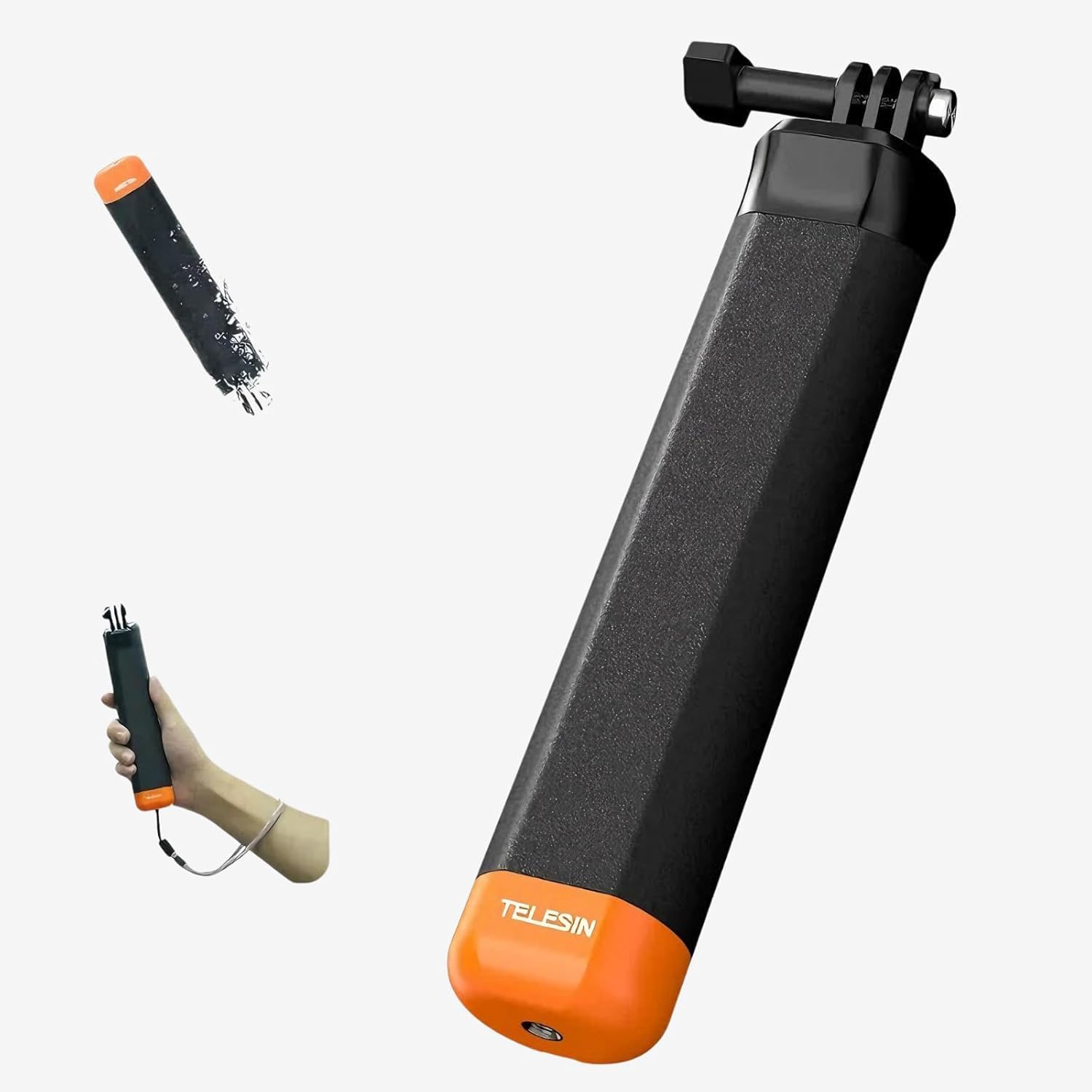TELESIN Poignée Flottante 2.0 pour DJI Osmo Action 5 Pro/4/3, Bâton Selfie Étanche sous l’Eau, Compatible avec GoPro Hero 13 et Insta360 Caméras Action