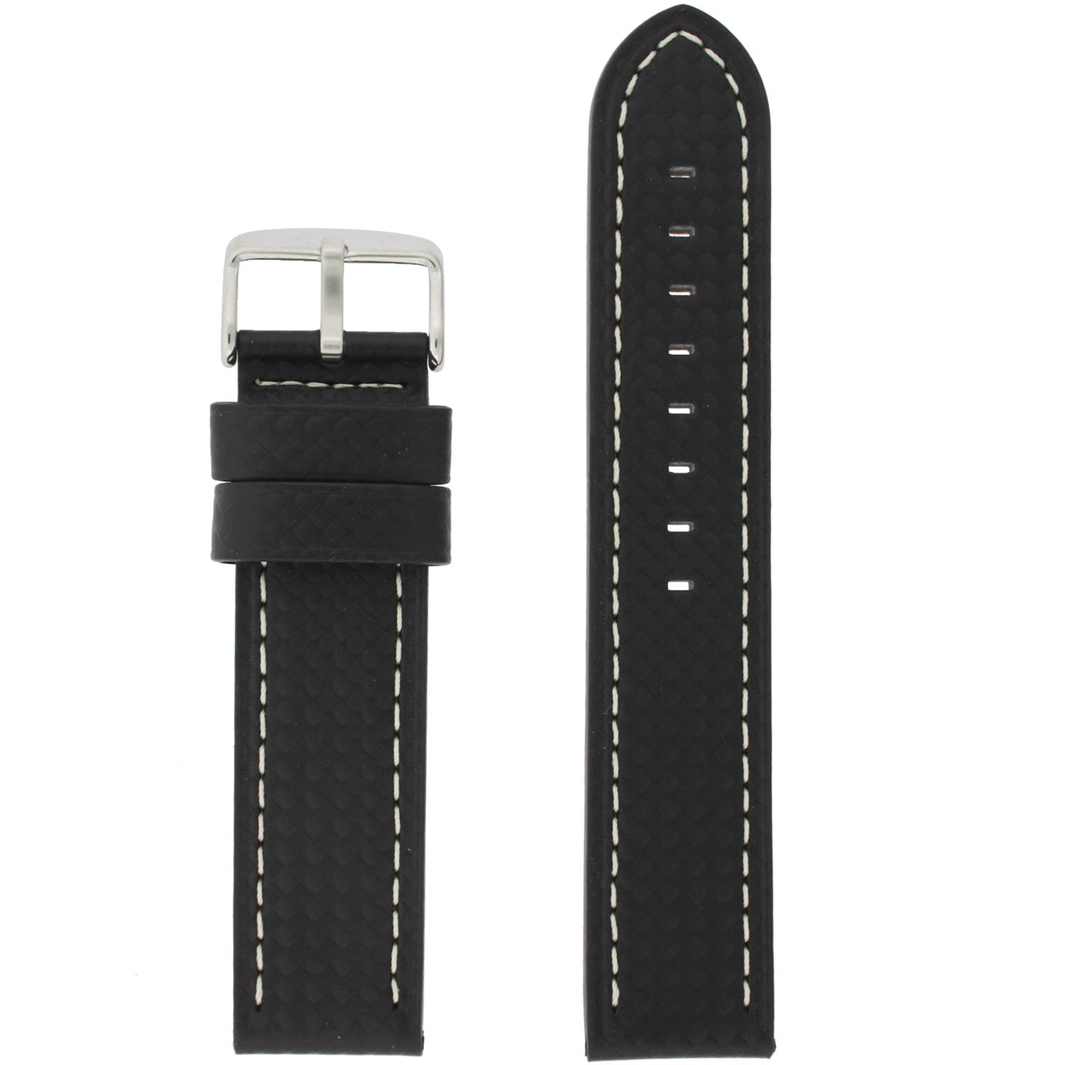 24mm Watch Band Long Black Carbon Fiber White Stitching Water Resistant
