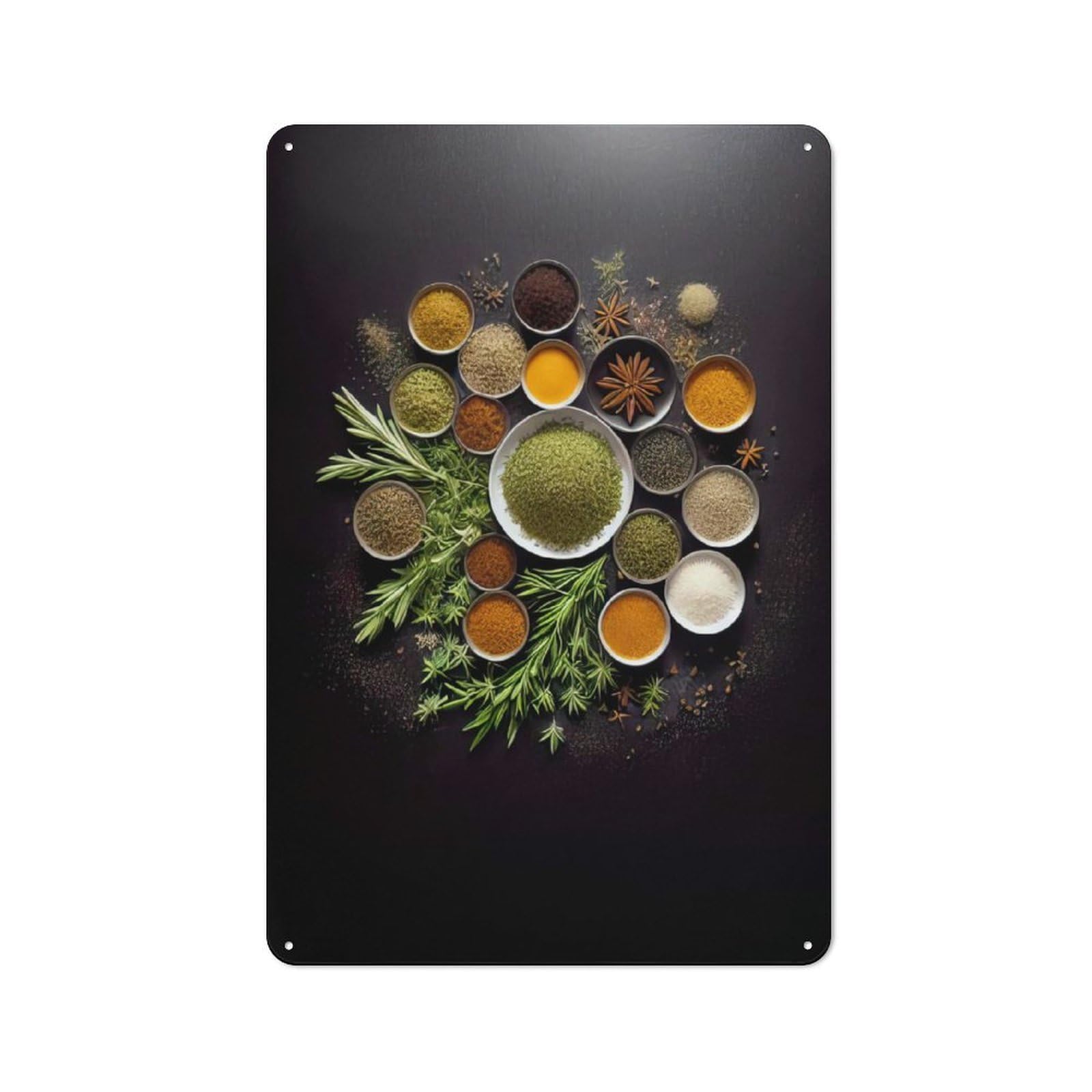 Junmoney Spices Display Metal Wall Sign 30X20cm, Rustic Decor For Home Bar Wall, Gift Idea At Christmas For Hosts Who Enjoy Retro Interiors