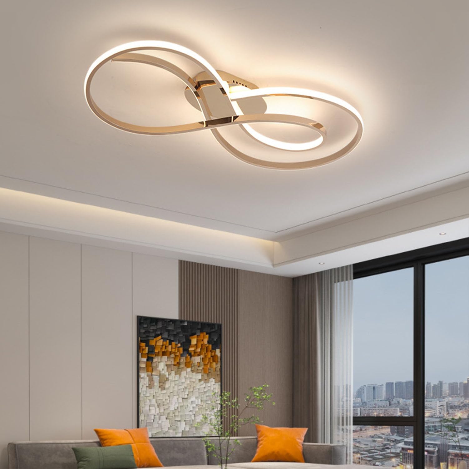 LED Ceiling Light Dimmbar with Remote Control Modern Ceiling Lighting, Bedroom Living Room Lamp, Creative Chandeliers, Interior Lighting, Chandelier, Dining Room Lamp, Bedroom Kitchen (Gold, 60cm)