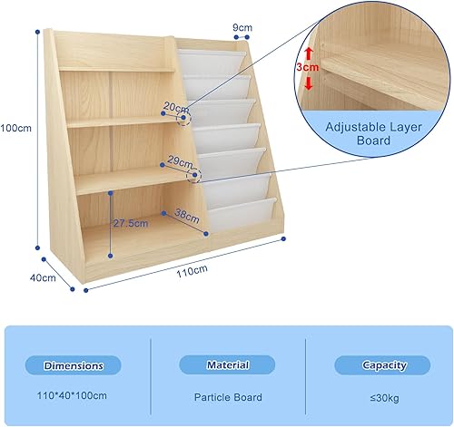 Miniatura 9 de Estantería de 4 niveles para niños, estante para libros para niños pequeños, organizador de almacenamiento de juguetes con 6 eslingas, estante