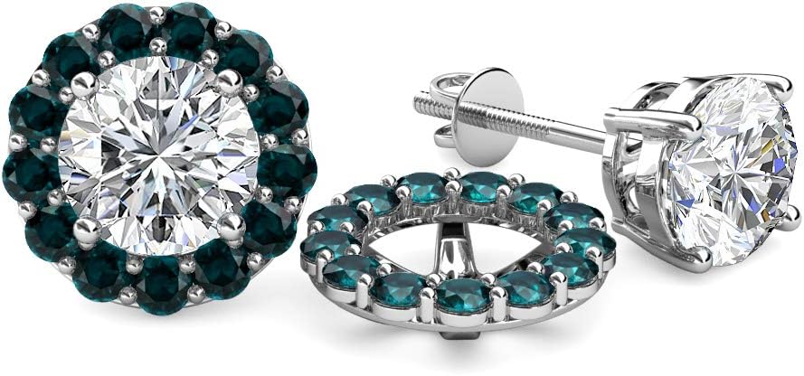 London Blue Topaz Halo Jacket for Stud Earrings 0.91 ctw 14K White Gold
