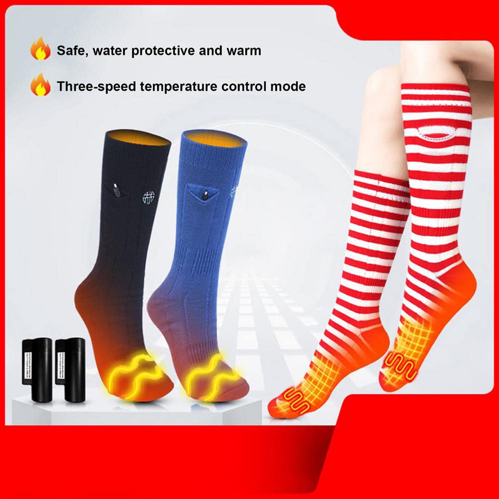 LJJ Calze Riscaldate Uomini Donne, con 3 Livelli di Impostazioni di Calore, Scaldapiedi Invernali per Scii All'aperto Fredde Cacce Invernali Campeggio,Blue-S