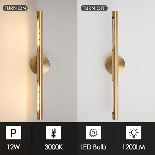 Miniatura 6 de Munbea Moderno aplique de pared dorado, accesorio de iluminación de baño de 24 pulgadas sobre espejo, luz giratoria de latón de 360 .
