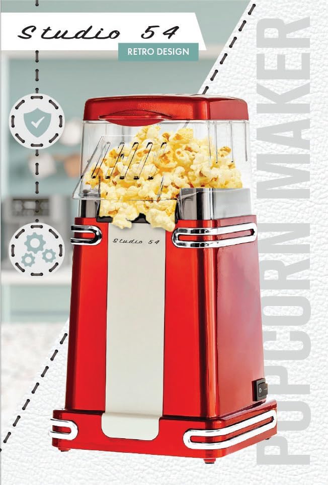 Retro Electric Popcorn Maker – Hot Air Popper, Oil-Free Mini Popcorn Machine with 8-Cup Capacity, 900W Air Popcorn Maker, Compact Countertop Design with Butter Melting Lid, Red image 5