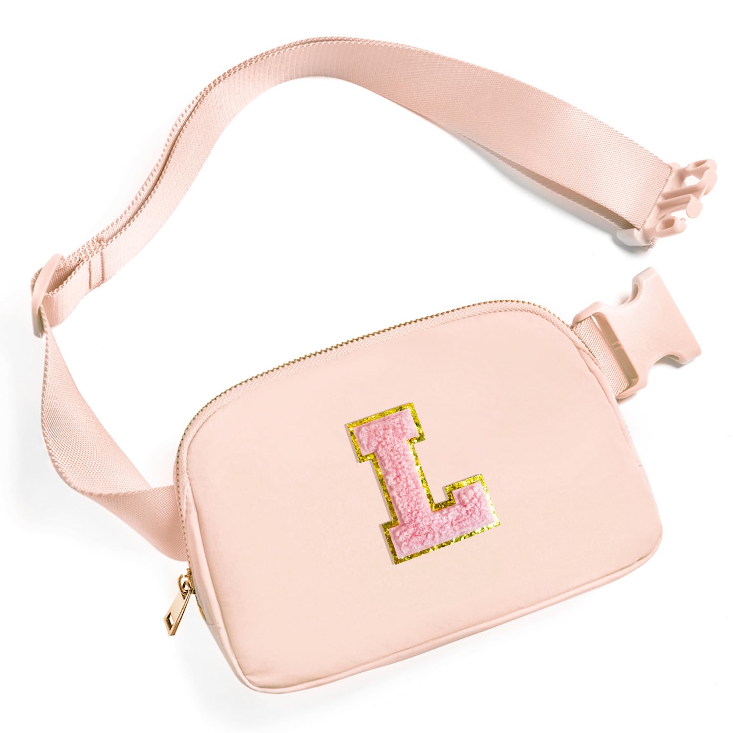 Gitus Gifts for 7 8 9 10 11 Year Old Girls Belt Bag Fanny Pack Crossbody Bags with Initial Letter Patch Birthday Gifts for Daughter Sister Friends Teen girls（Coral Pink-L）