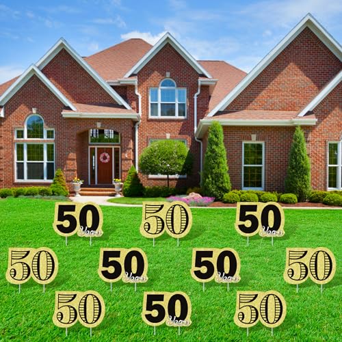 Black Gold 50th Birthday Yard Sign for Women Men 10PCS