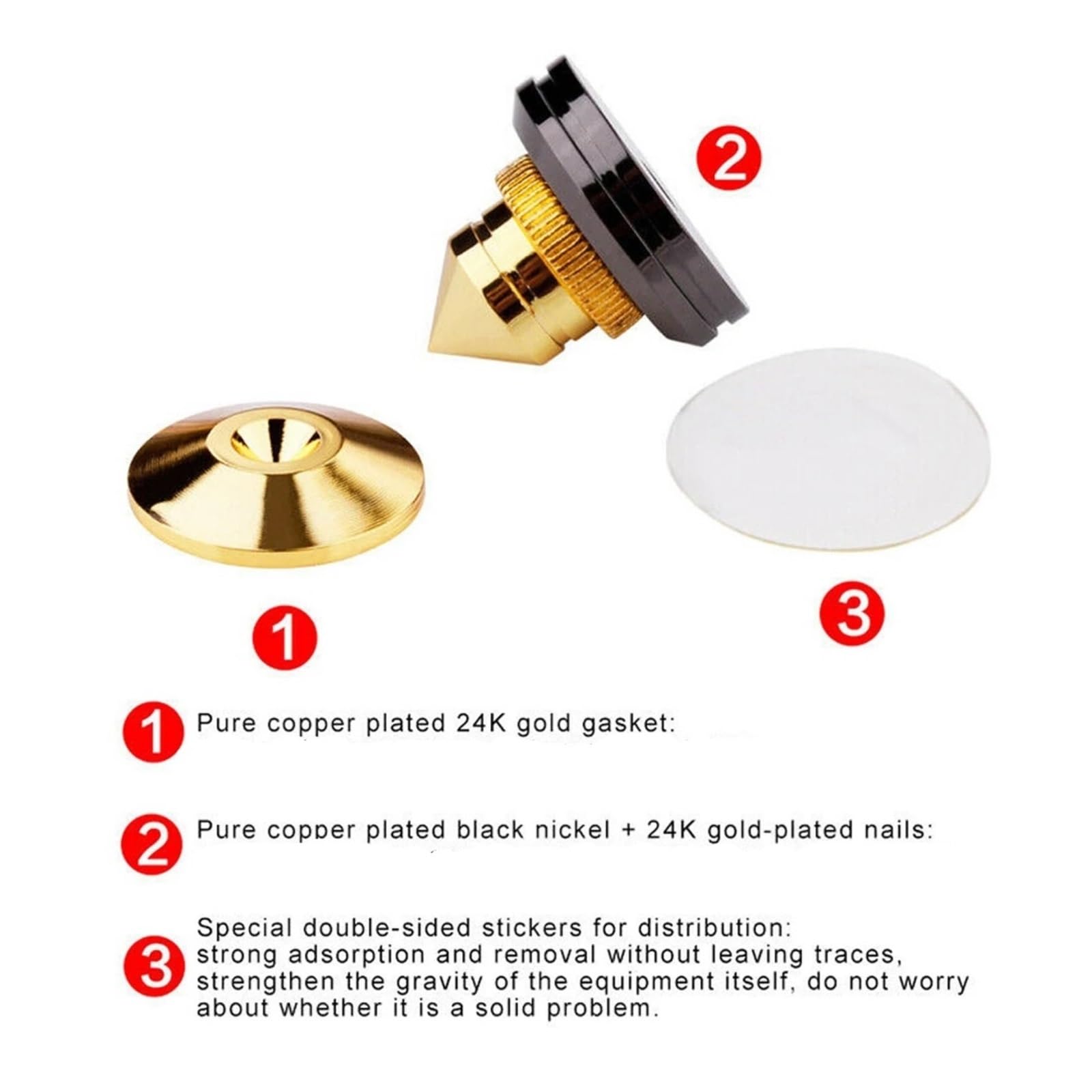 Inox SpeakerSpike 4 set di punte for altoparlanti dorate | Subwoofer CD Audio Amplificatore Isolamento Piedini di supporto Scatola altoparlante Chiodi Cono