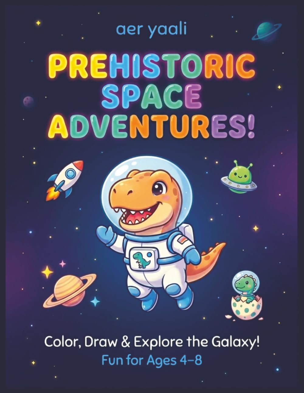 Dinos in Space: A Prehistoric Outer Space Coloring Book for Kids Ages 4-8