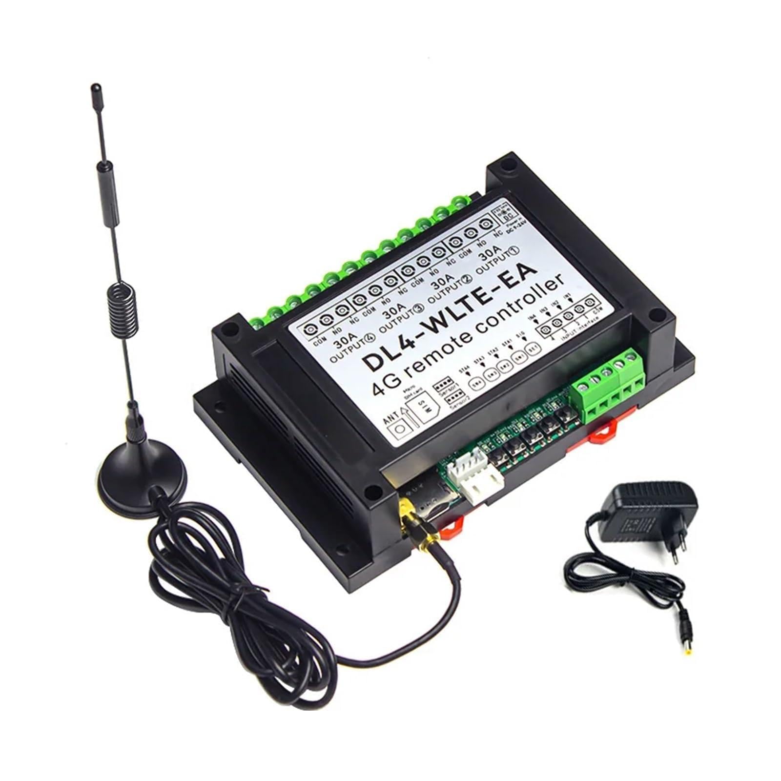 Contrôleur intelligent GSM 4G LTE à 4 canaux DL4, SMS, marche/arrêt distance, interrupteur de relais grande puissance 30A, moniteur température, alarme panne courant Residentiële oprit(Kit1 EA)