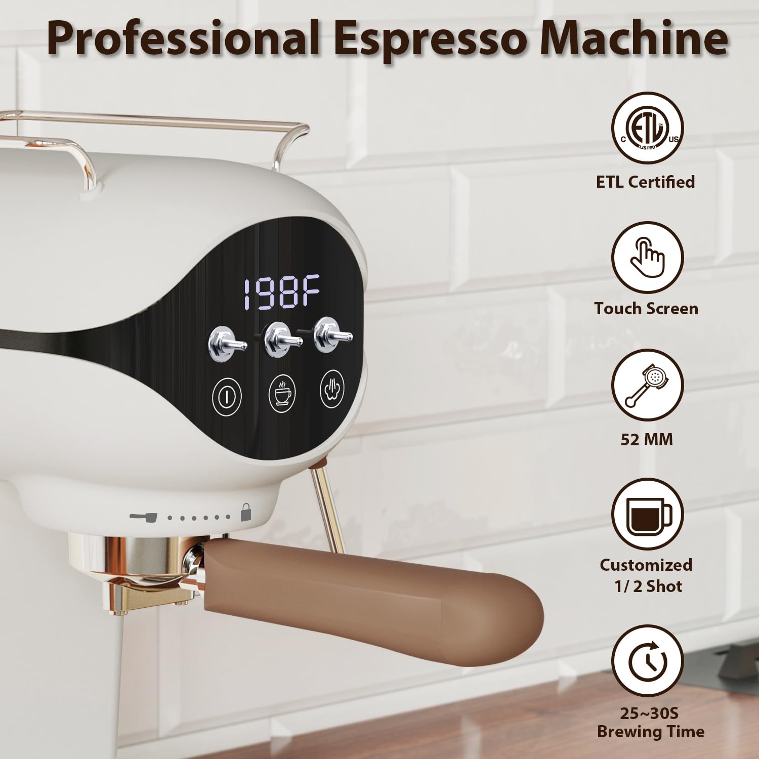 Nesskoko Espresso Machine with Steam Milk Frother Semi Automatic 20 Bar Compact White with Toggle Switch for home Cafetera Espresso, Latte, Cappuccino, Americano, Macchiato — view 3